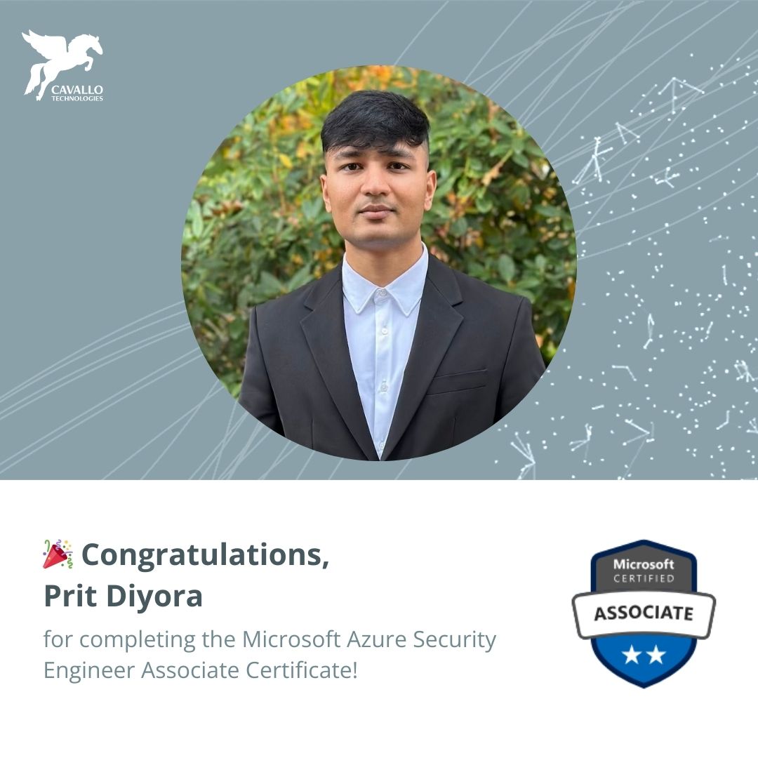 Prit Diyora earned the Azure Security Engineer Associate certification from Microsoft