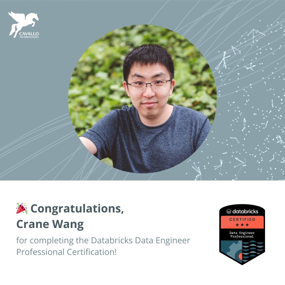 Wenhe Wang (Crane) has earned the Databricks Certified Data Engineer Professional Certification