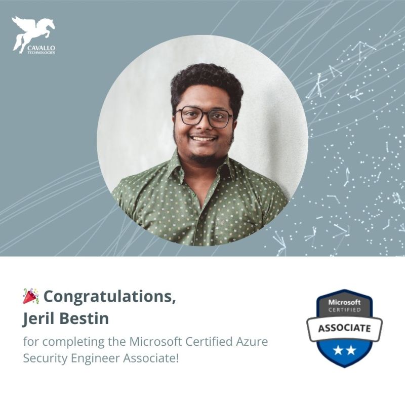 Jeril Bestin has earned the Microsoft Azure Security Engineer Associate Certification