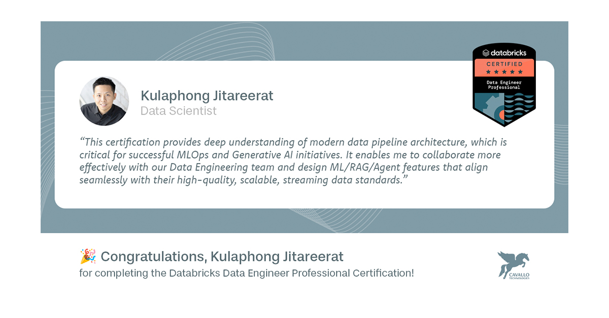 Congratulate Kulaphong on his Databricks Professional Certification!